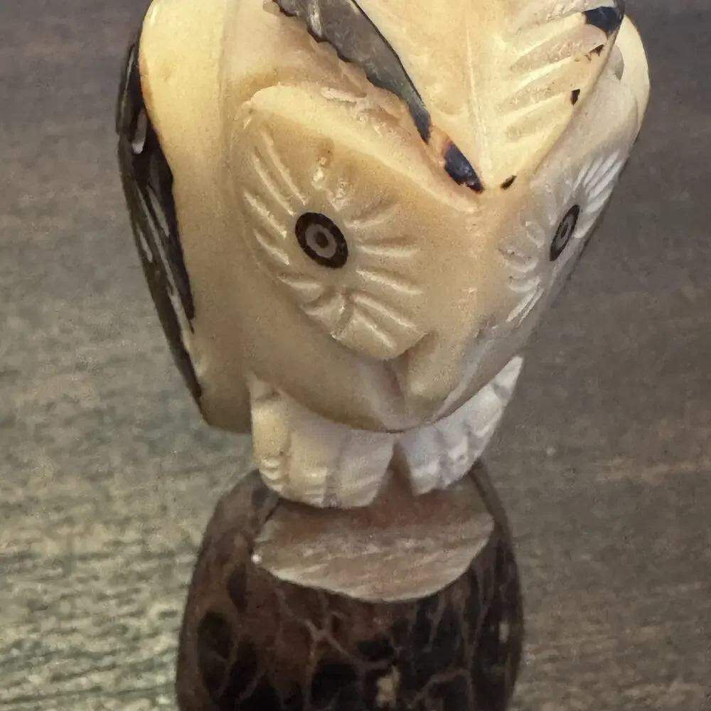 Owl Hand Carved Tagua Nut Vegetable Ivory Figurine Wise Owl Totem Birds Wisdom